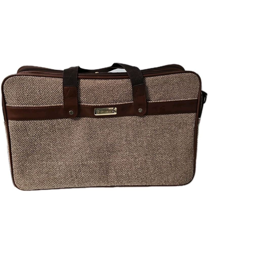 Vtg 80's Samsonite Tweed Suitcase Carry On Special Collection Overnight Bag